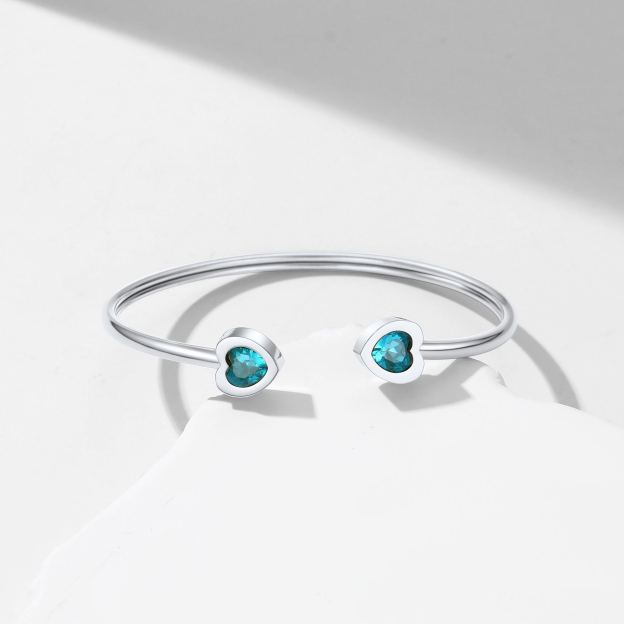 Birthstone Heart Cuff Bracelet for Women