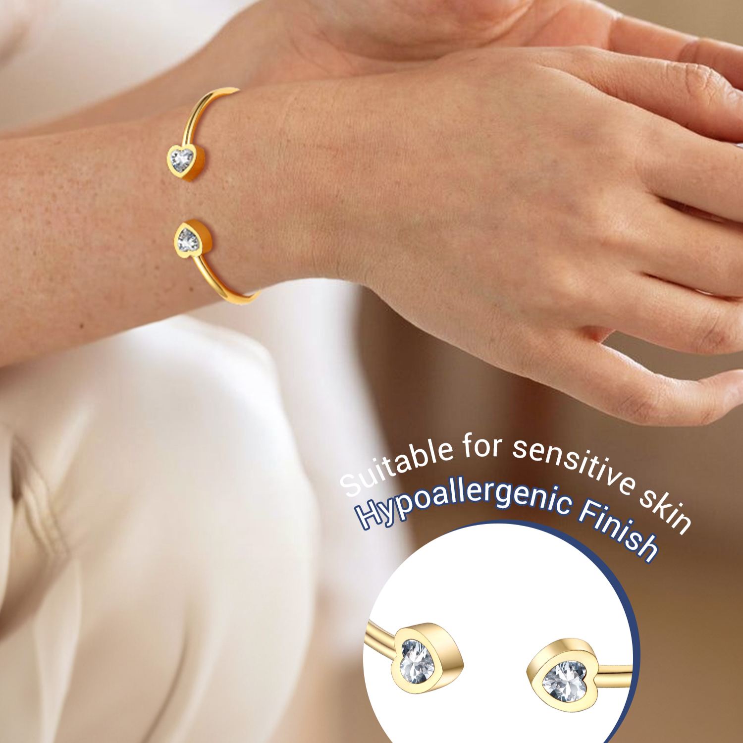 Birthstone Heart Cuff Bracelet for Women