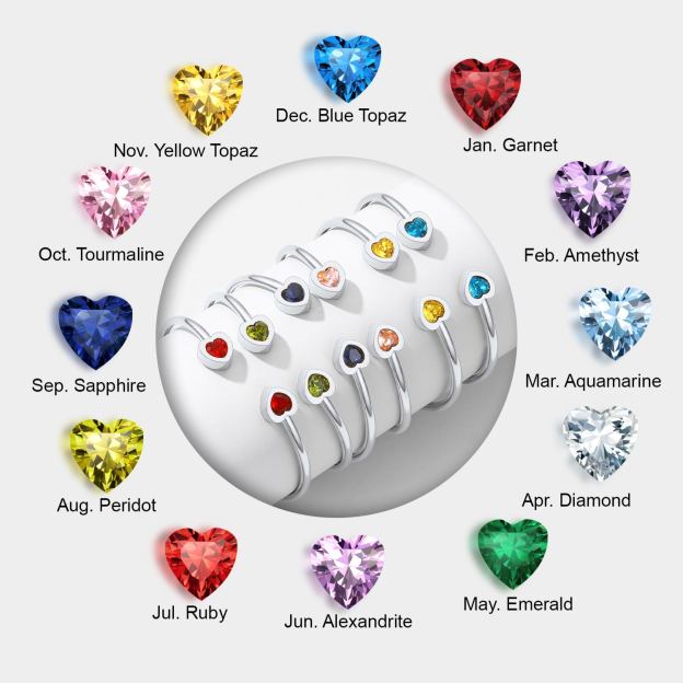 Birthstone Heart Cuff Bracelet for Women