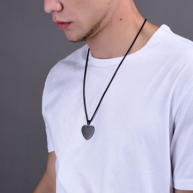 Black Heart Religious Pendant Necklace for Men