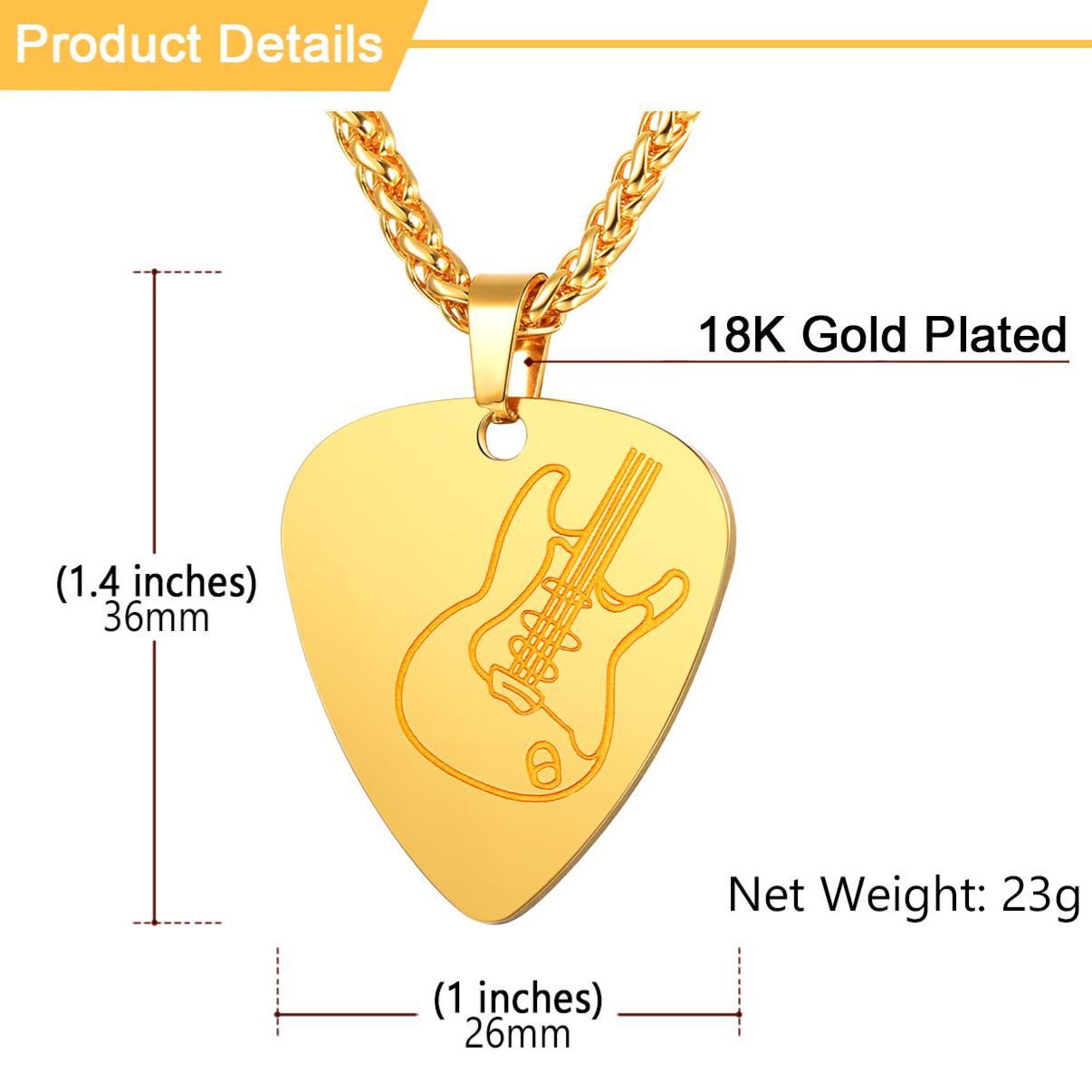 Guitar Pick Necklace Jewelry size guide