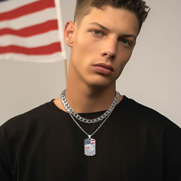 American Flag Eagle Dogtag Necklace
