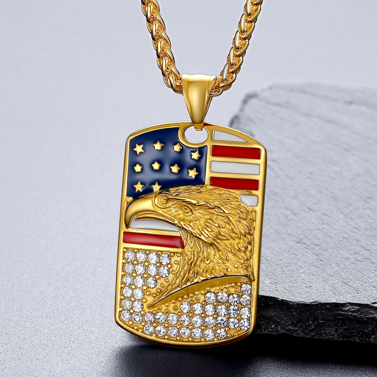 American Flag Eagle Dogtag Necklace