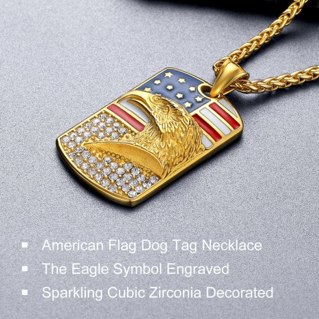 American Flag Eagle Dogtag Necklace