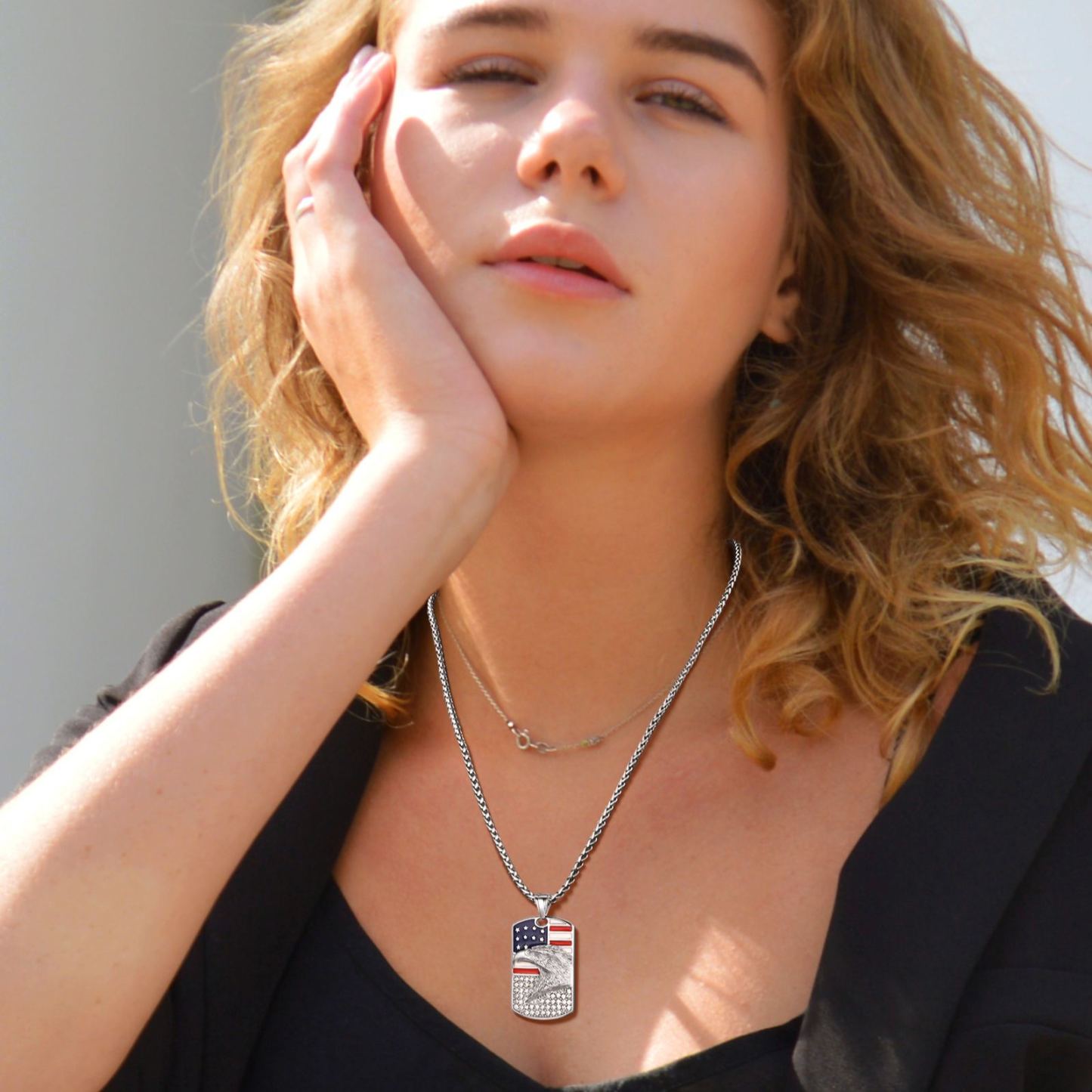 American Flag Eagle Dogtag Necklace
