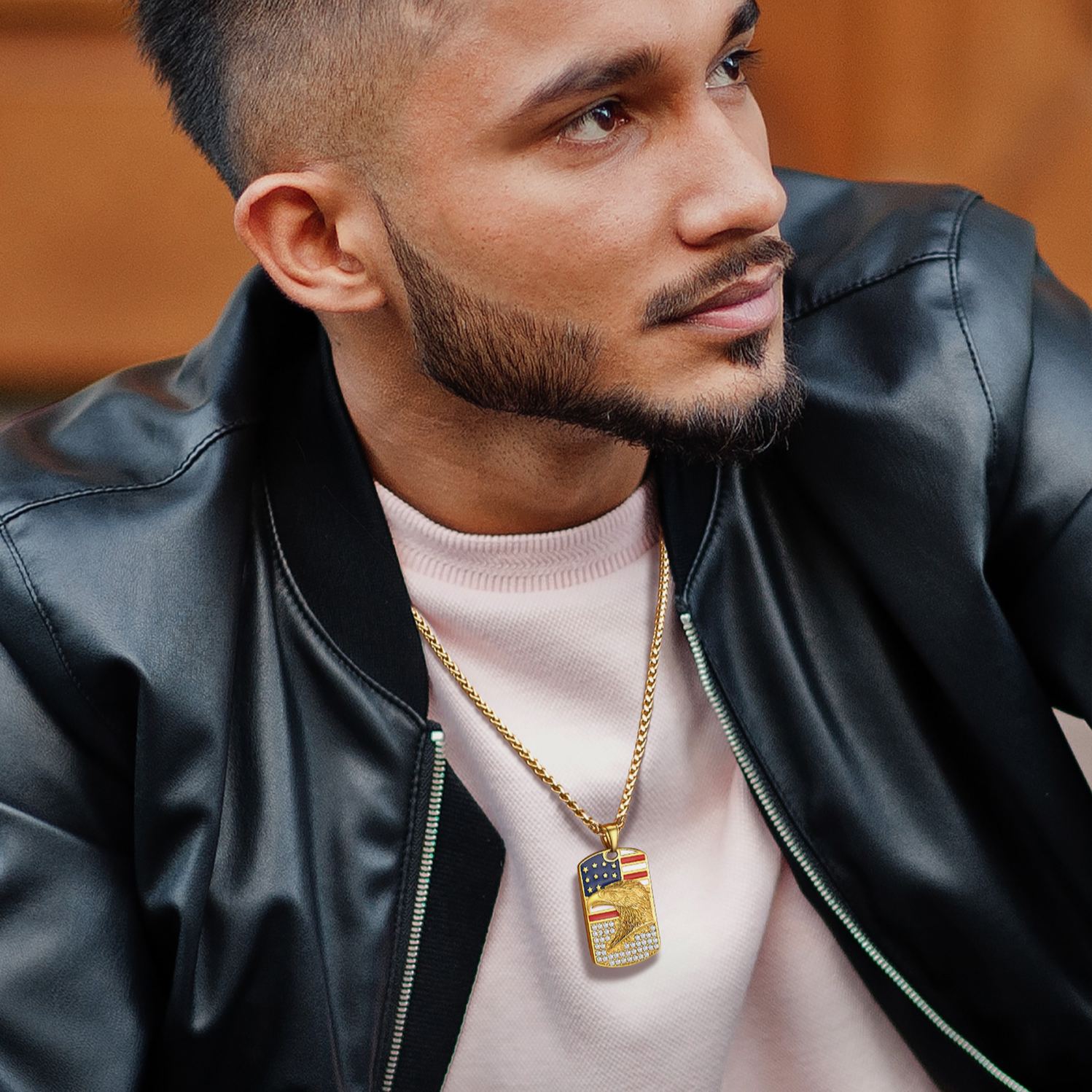 American Flag Eagle Dogtag Necklace