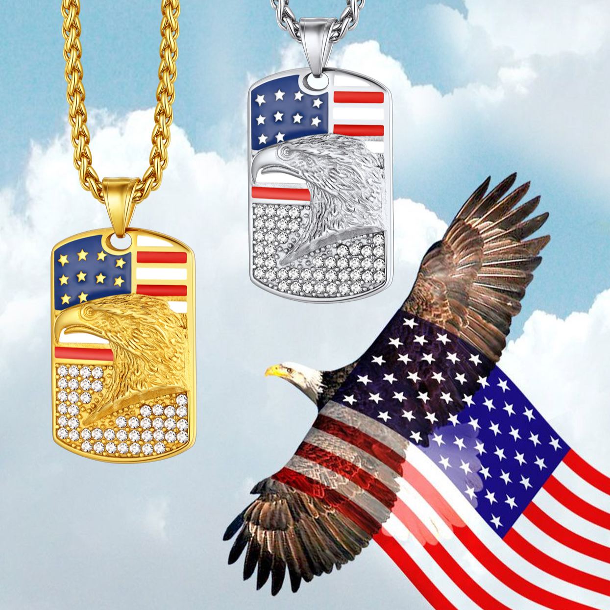 American Flag Eagle Dogtag Necklace