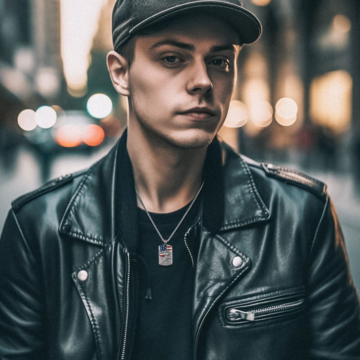 American Flag Eagle Dogtag Necklace