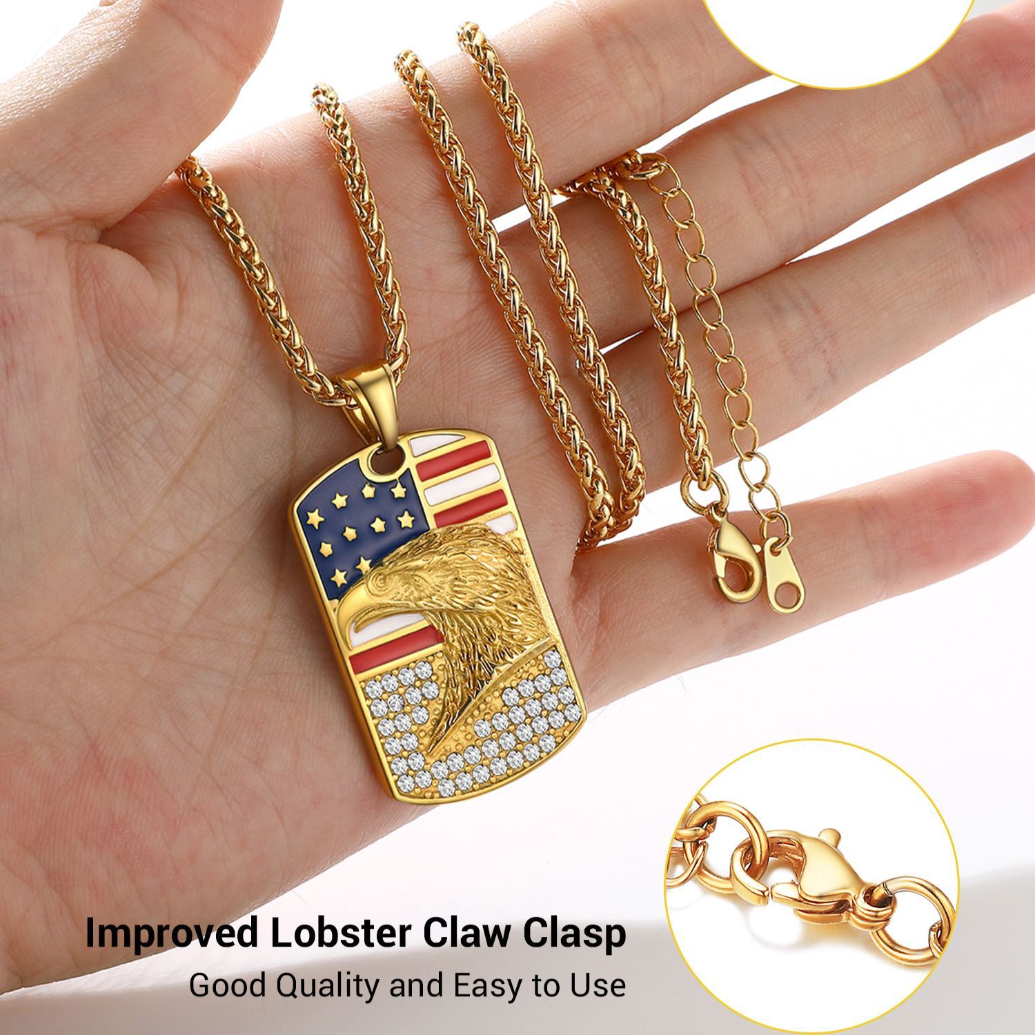 American Flag Eagle Dogtag Necklace