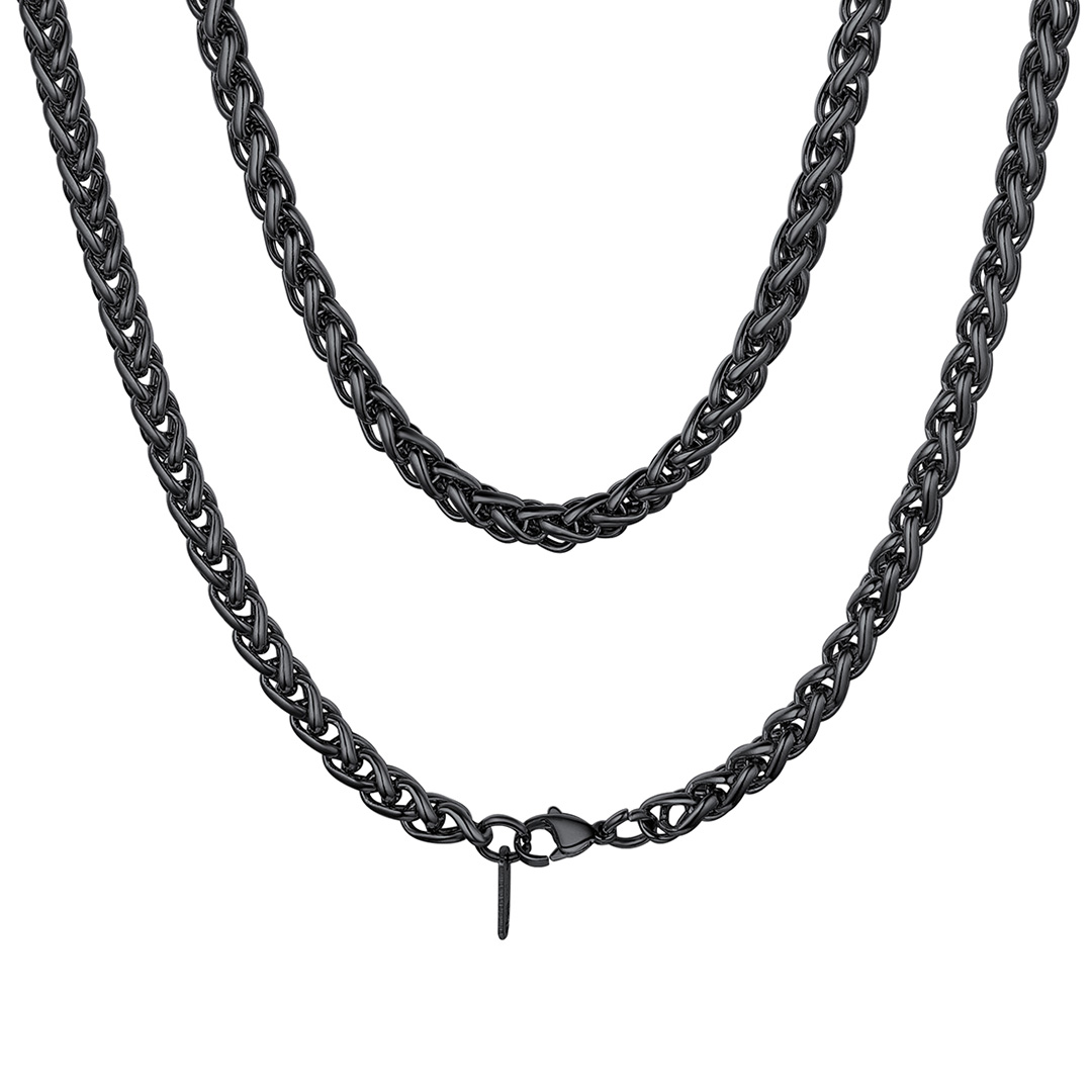 3mm Twisted Spiga Wheat Chain Black Necklace