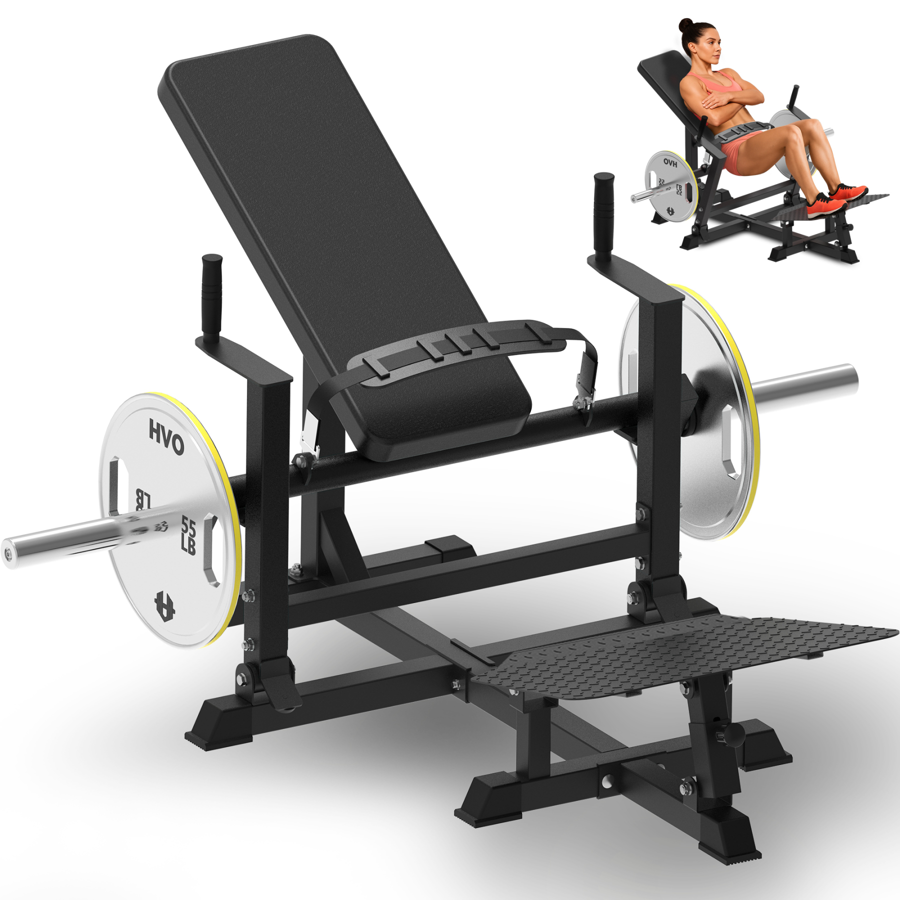 HVO Hip Thrust Machine Glute Bridge: Heavy Duty Butt Muscle Building and Shaping Exercise Equipment with Adjustable Footboard Workout Home Gym 880LBS Red