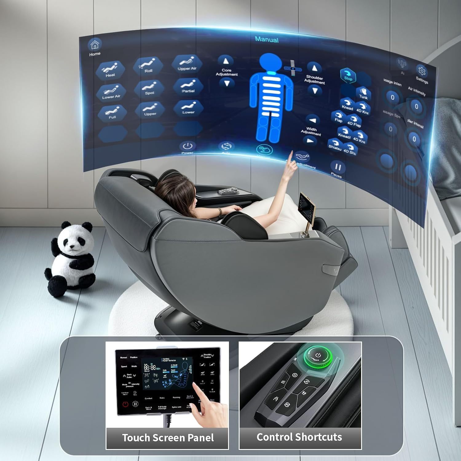 3D Massage Chair Full Body Recliner - Zero Gravity with Heat, 12 Auto-Massage Modes, Shiatsu Foot Massage, with 55“ SL-Track，29 Airbags Massage, Foot Rollers