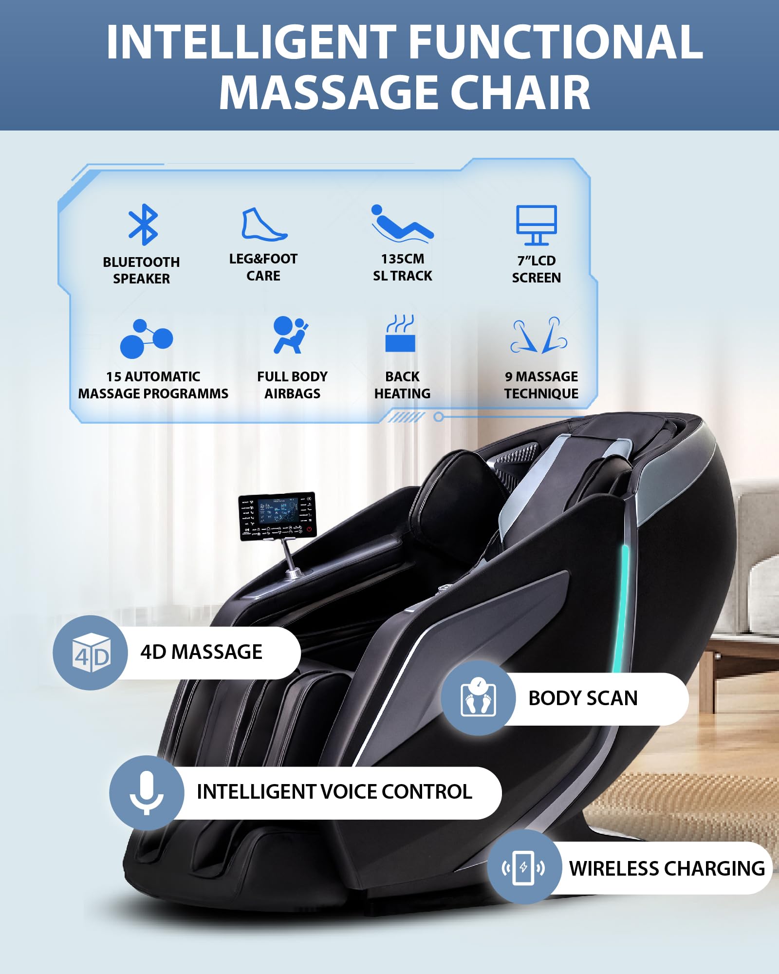 4D Massage Chair: Full Body Zero Gravity Massage Chair Full Body SL Track Chair Massage