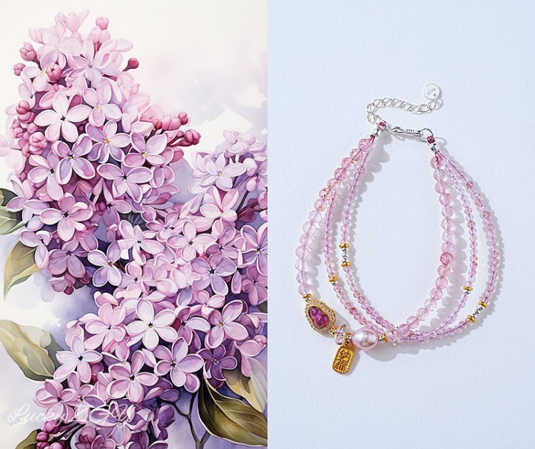 Peach Blossom Brocade Natural Strawberry Quartz Bracelet