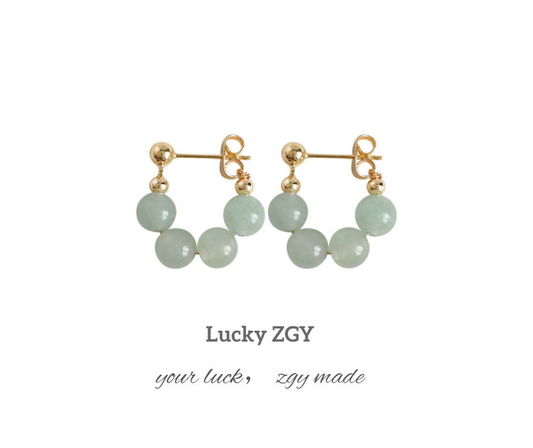 Green Dongling stone handmade earrings with 925 silver pins and 14K gold plating.