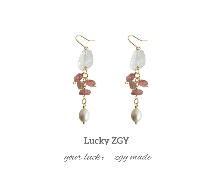 Natural stone white crystal strawberry crystal long tassel forest style earrings