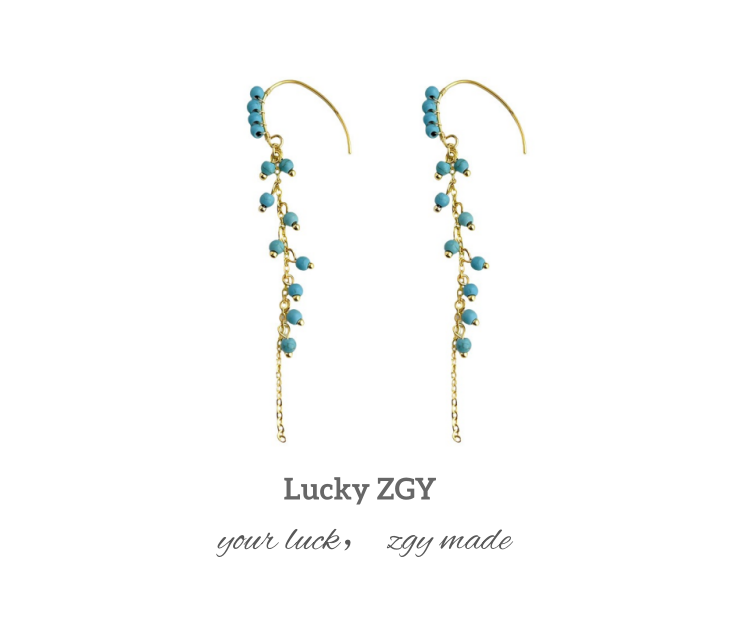 Turquoise long tassel elegant temperament earrings