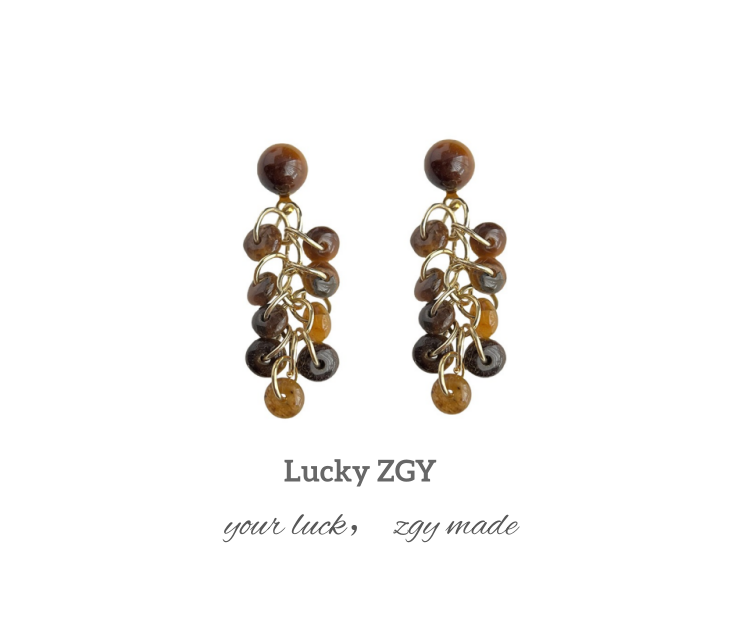 Tiger eye stone 14K gold plated long tassel natural stone earrings