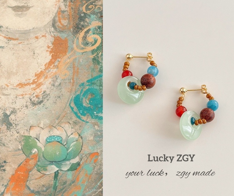 Natural stone Dunhuang original hand-made beaded energy stud earrings
