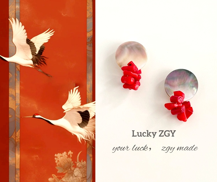 Red coral natural abalone shell earrings