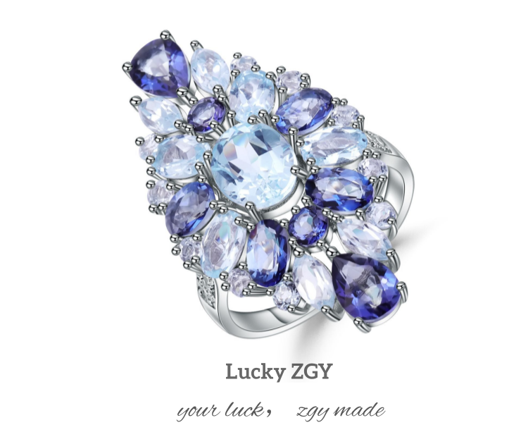 S925 Silver ，Topaz rings， gemstone rings,blue topaz ring