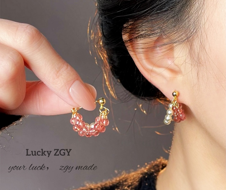 Strawberry crystal natural stone handmade earrings