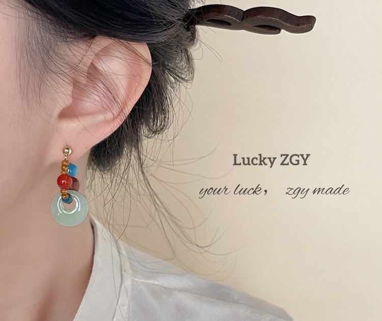 Natural stone Dunhuang original hand-made beaded energy stud earrings