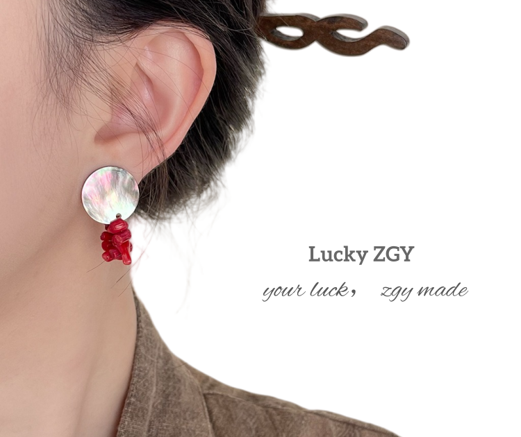 Red coral natural abalone shell earrings