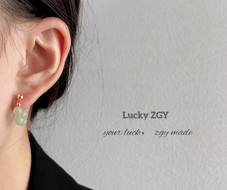 Green Dongling stone handmade earrings with 925 silver pins and 14K gold plating.