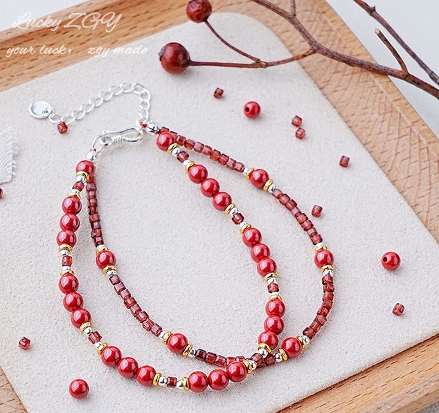 Qiyue garnet bracelet women's red cinnabar bracelet