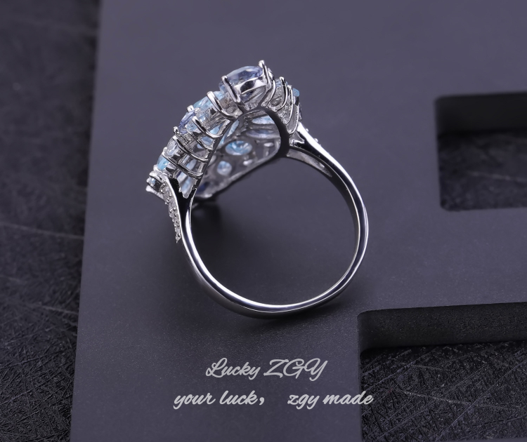 S925 Silver ，Topaz rings， gemstone rings,blue topaz ring