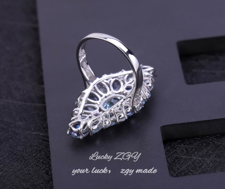 S925 Silver ，Topaz rings， gemstone rings,blue topaz ring