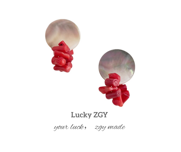 Red coral natural abalone shell earrings