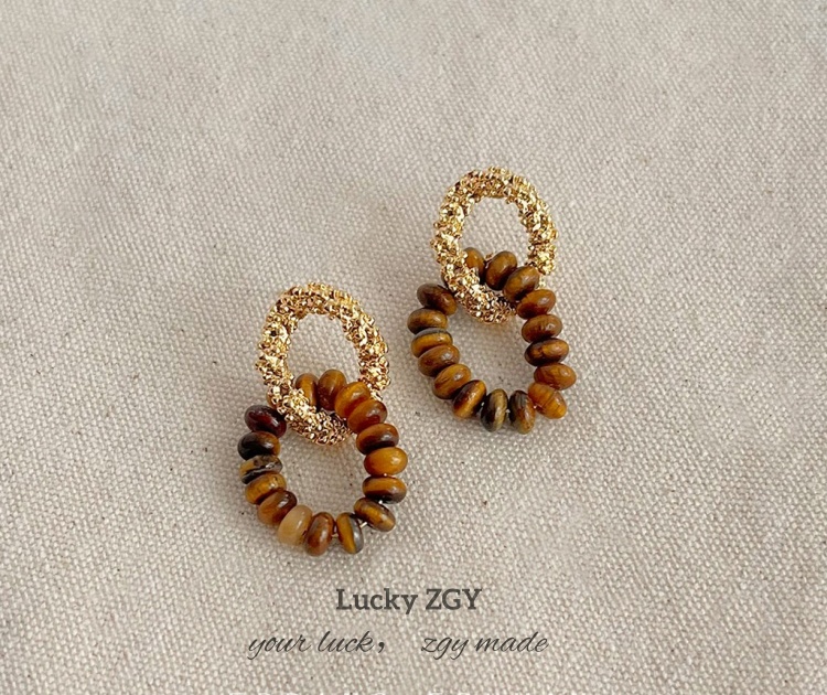 Tiger's Eye Stone Silver Needle Earrings