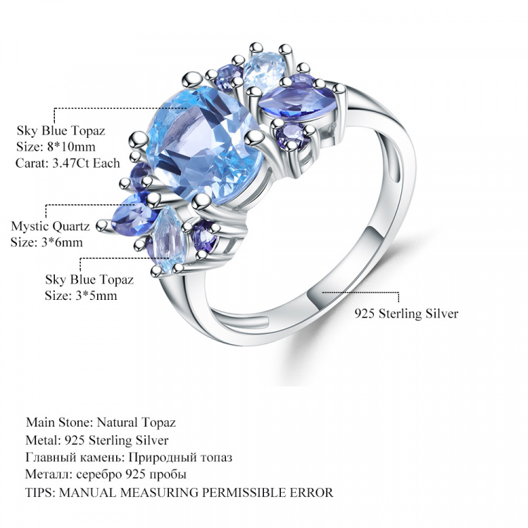 S925 Silver -gemstone rings blue topaz ring- Topaz  rings -luckyzgy