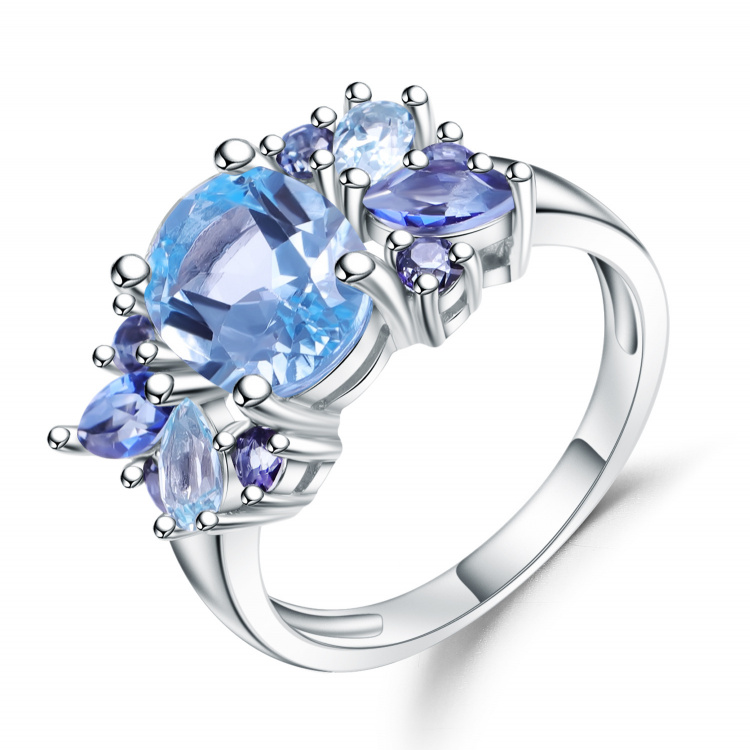 S925 Silver -gemstone rings blue topaz ring- Topaz  rings -luckyzgy