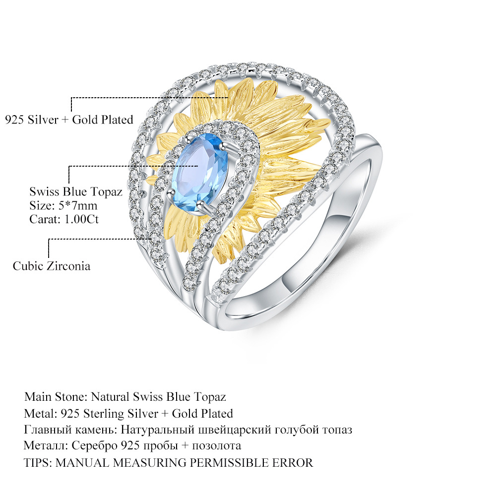 topaz ring 925 Silver  gemstone rings-luckyzgy