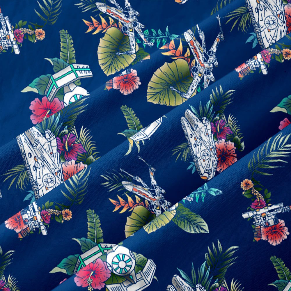 Space Fighter Tropical Flowers Button Up Pocket Shirt