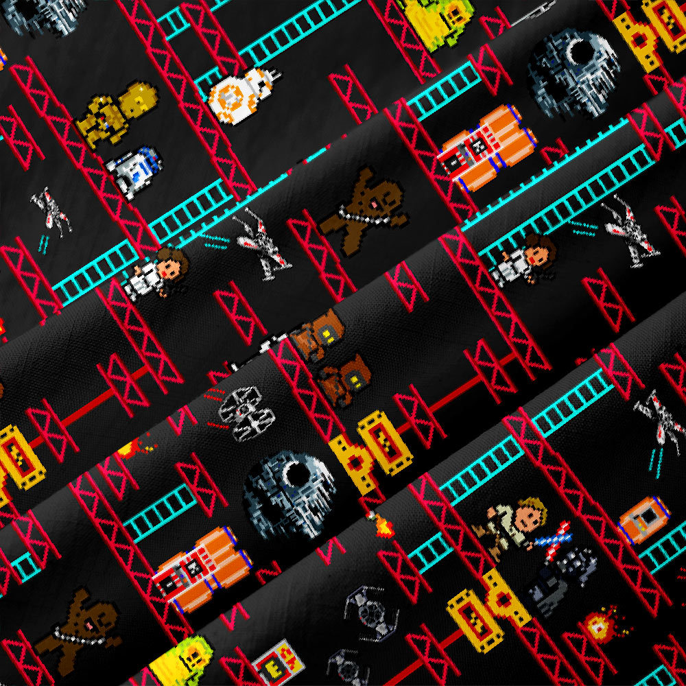 Pixel Style Space Battle Game Red Button Up Pocket Shirt