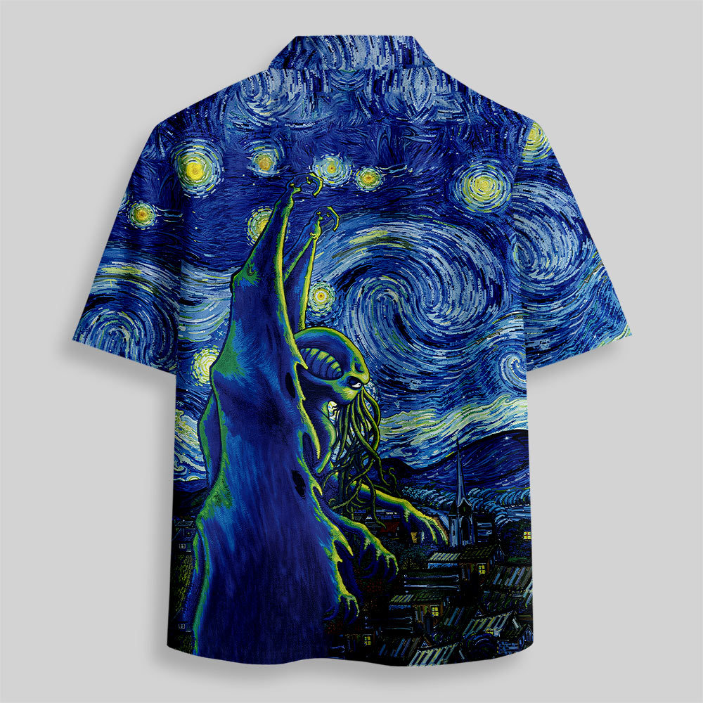 Cthulhu Starry Night Button Up Pocket Shirt
