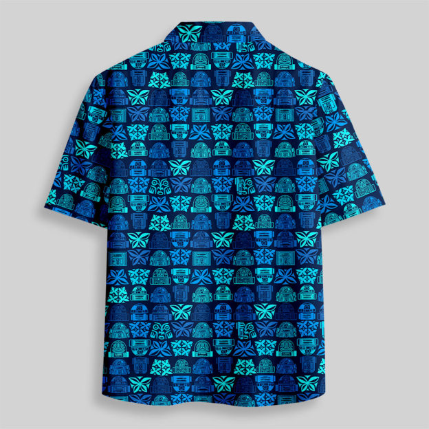 Robot Hawaiian Pattern Button Up Pocket Shirt