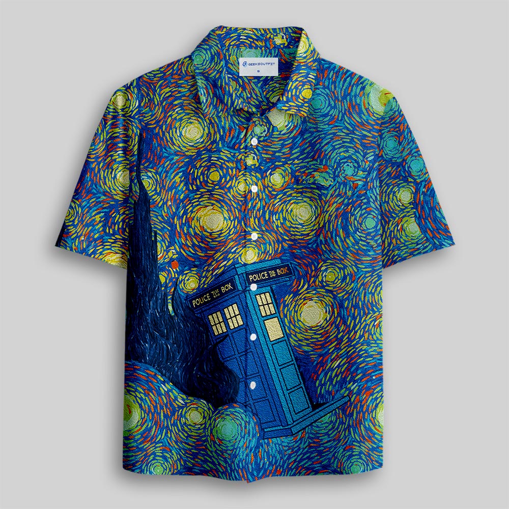Starry Night Time Travel Machine Button Up Pocket Shirt