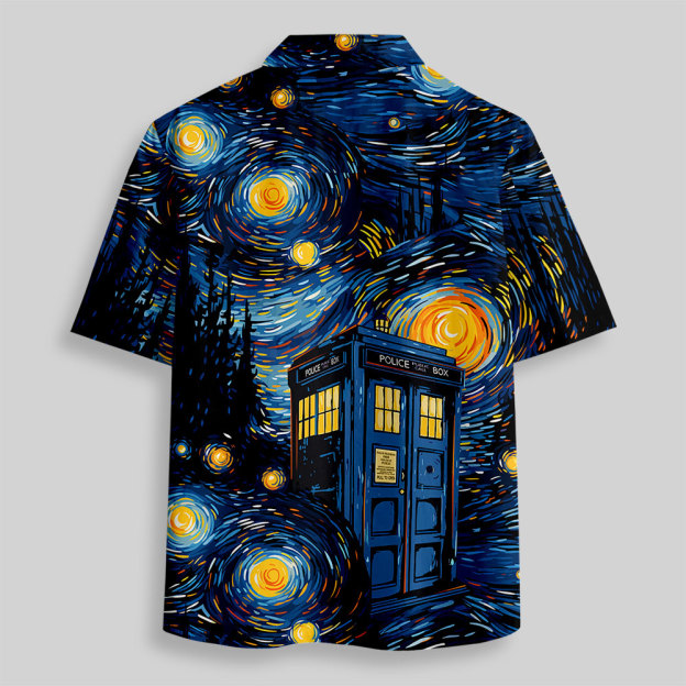 Starry Night Phone Booth Button Up Pocket Shirt