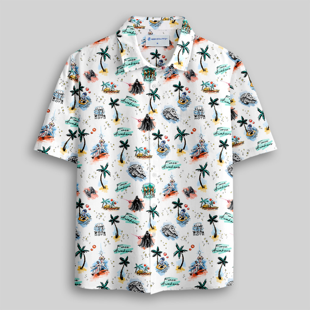 Scifi Hawaiian Scene Funny Button Up Pocket Shirt