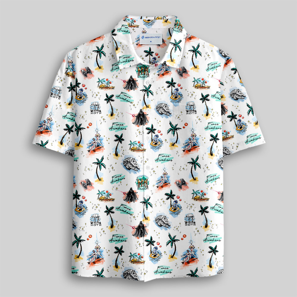Scifi Hawaiian Scene Funny Button Up Pocket Shirt