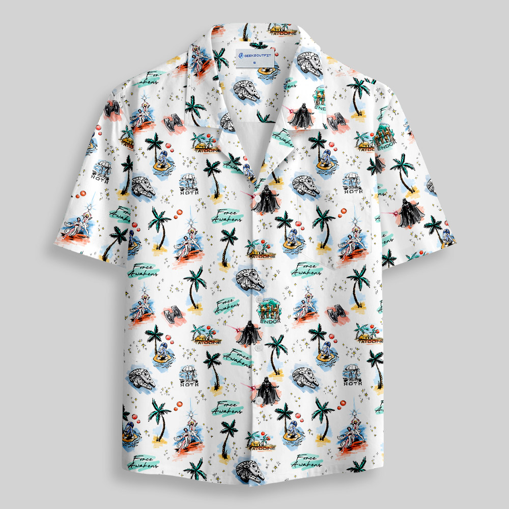 Scifi Hawaiian Scene Funny Button Up Pocket Shirt