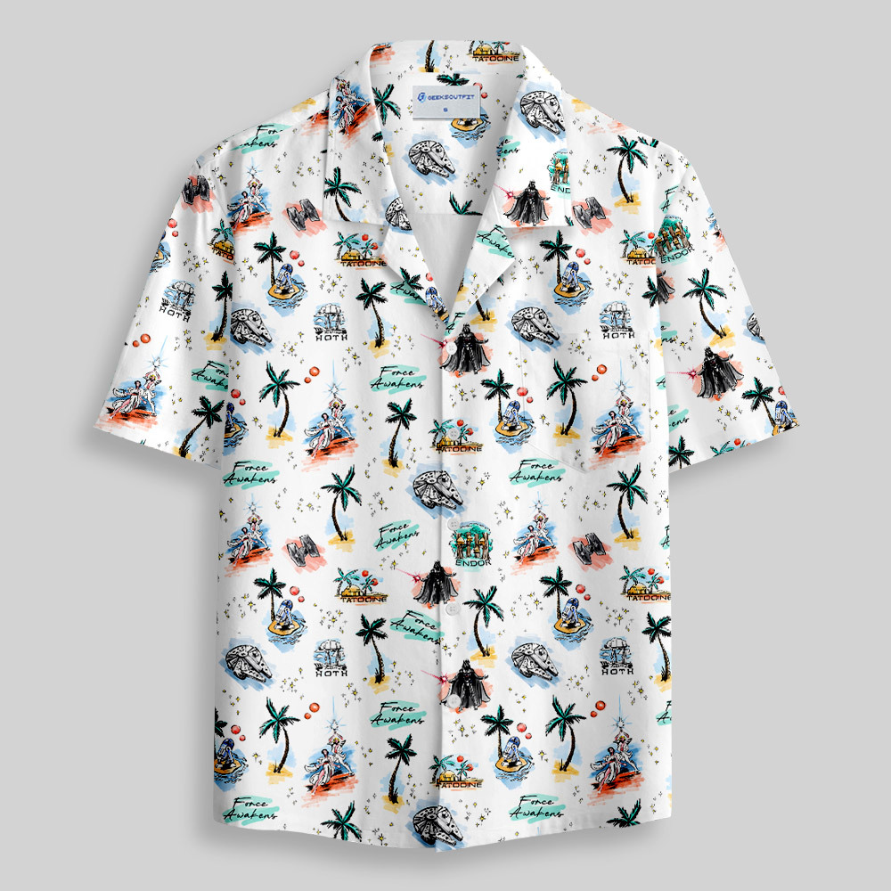 Scifi Hawaiian Scene Funny Button Up Pocket Shirt