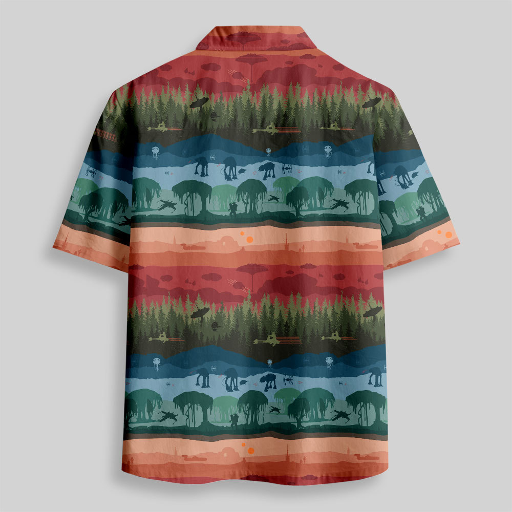 Scifi Woods Silhouette Button Up Pocket Shirt