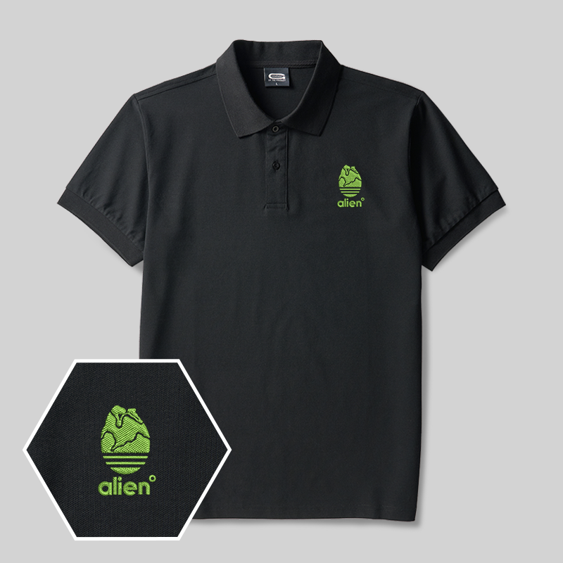 Funny Alien Geek Embroidered Polo Shirt