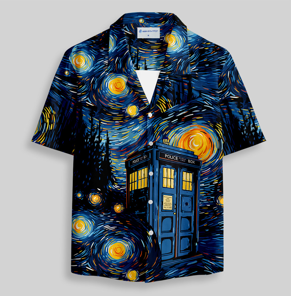Starry Night Phone Booth Button Up Pocket Shirt